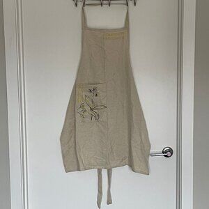 NWOT Hand Embroidered Cotton and Linen Blend Kitchen Apron with Yellow Florals
